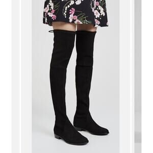 Stuart Weitzman Black Suede Lowland Over-The-Knee Flat Heel Lace up Boots 7
